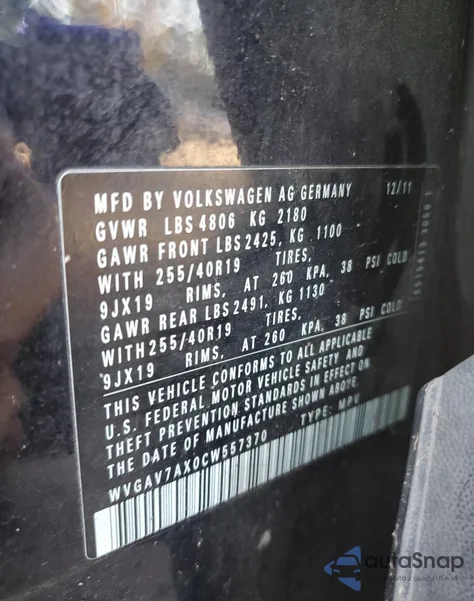 2012 Volkswagen Tiguan S z USA, uszkodzony, nr VIN WVGAV7AX0CW557370